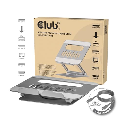 Club3D CSV-2554 Adjustable Aluminium Laptop Stand with USB-C® Hub
