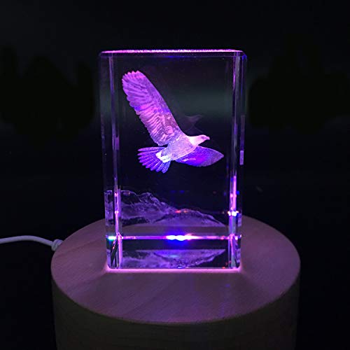 SHTWX 3D Eagle Paperweight(Laser Etched) in Crystal Glass Cube Birthday/Christmas Gifts(No Included LED Base)(3.1x2x2 Inch)