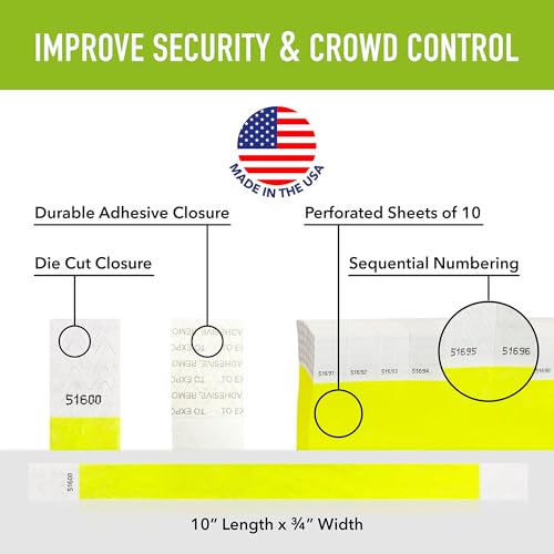 10,000 WristCo Neon Yellow Tyvek Wristbands for Events