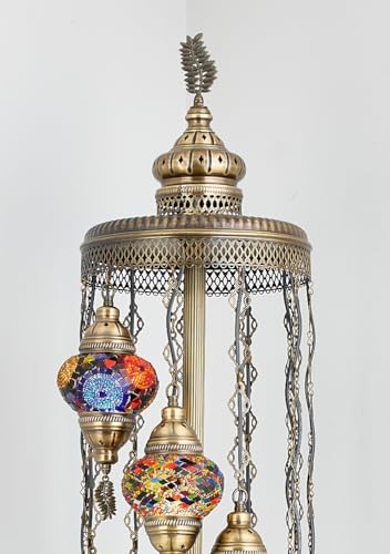 DEMMEX Turkish Moroccan Mosaic Floor Lamp, 9 Globes, 6ft Tall – Tiffany Style Standing Lamp with Handmade Mosaic Globes for Bedroom, Living Room, Entryway, Customizable