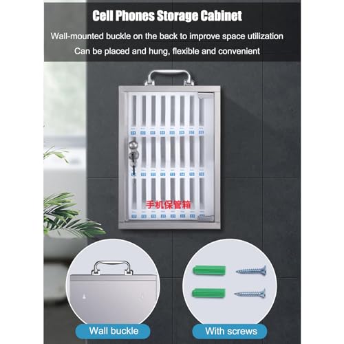 Cell Phones Storage Cabinet Cell Phone Holder, Wall- Mounted Locker Box Mobile Phone Desktop Organizer, Classroom Pocket Chart Stainless Steel Storage Locker Box, for Schools/Offices/Gyms, 24 grids