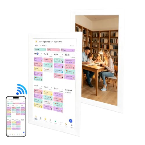 Digital Calendar Wall Touch Screen, Smart Digital Calendar & Photo Frame for Family, Built in 32GB Memory, for Living Room Home Decor & Family Memory Display(White)