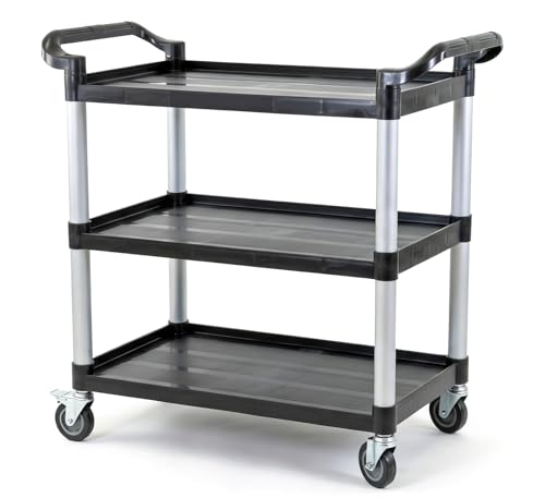 Commercial 3-Shelf Rolling Service Utility Cart | Capacity 390 lbs. | 37" x 34" x 16" | Black
