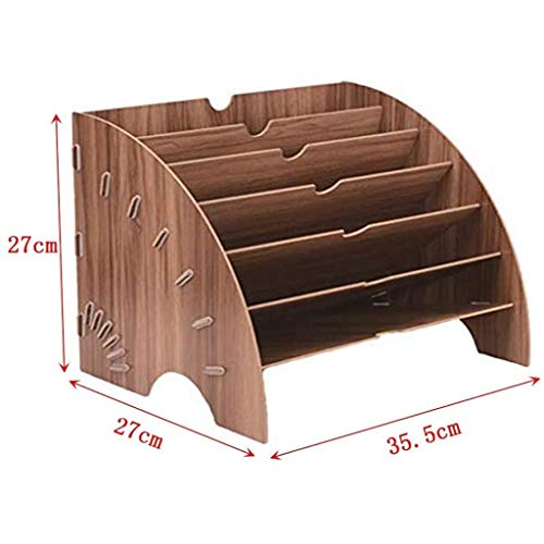 KANDUO File Folder Holder Wood Organizer 6 Compartment, File Sorter Wood Buckle Design Desktop Fan-Shaped Mail Letter Document Magazine File Assembly Divider