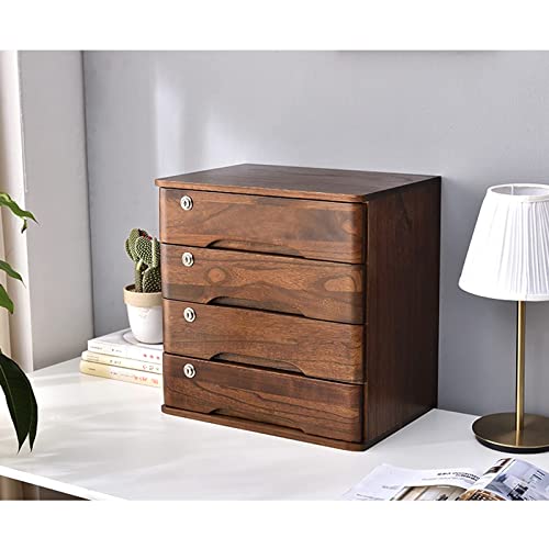 EliteBloom Desktop Storage Box with Drawers - Desktop File Cabinet Organizers - 1/2/3/4 Tier with Lock Flat File Cabinet Storage, Desktop Drawer Cabinet, Wooden File Cabinet/Desktop,E-4 Drawers