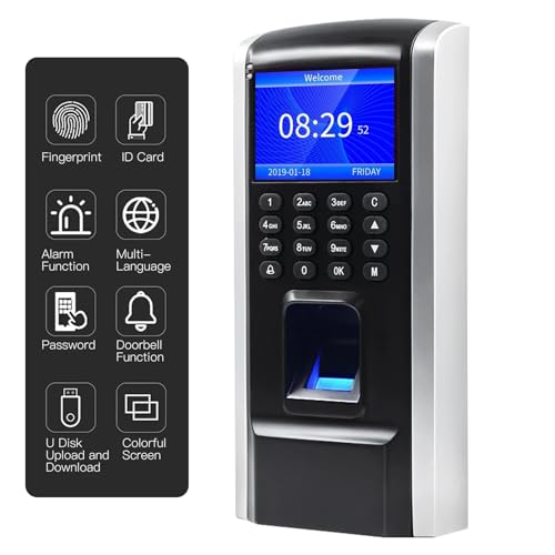 ZQFEE Time Clock, Fingerprint Access Control Time Attendance Machine Biometric Time Clock Checking-in Recorder Fingerprint/Password Recognition