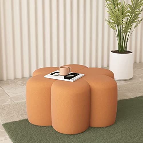 Low Stool Lightweight Footrest, Luxury Sofa Upholstered Footstool with High Elastic Foam Filling for Living Room Bedroom Office Stable (Orange)