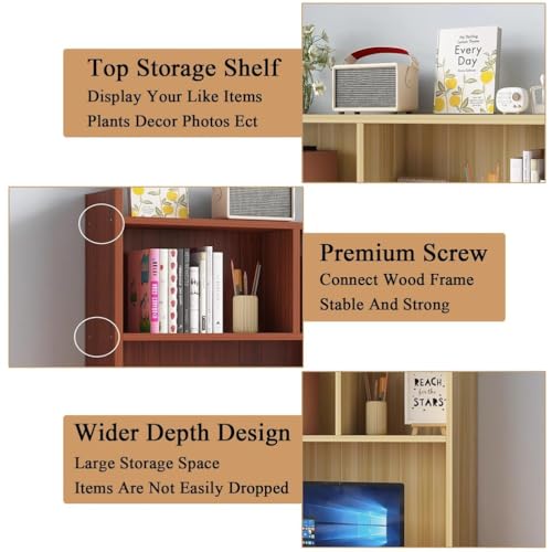 White Wooden Desk Hutch with Storage, Freestanding Desktop Bookshelf and Organizer Rack for Home Office, Dorm, and Study Desk, Ideal for Books, Supplies, and Decorations,Wood,35.4″×7.9″×35.4″