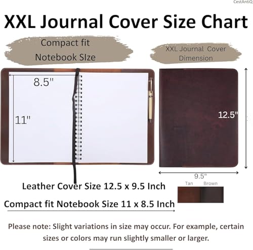 CestAntiQ Refillable XXL Leather Journal Cover 8.5 x 11 in, Black