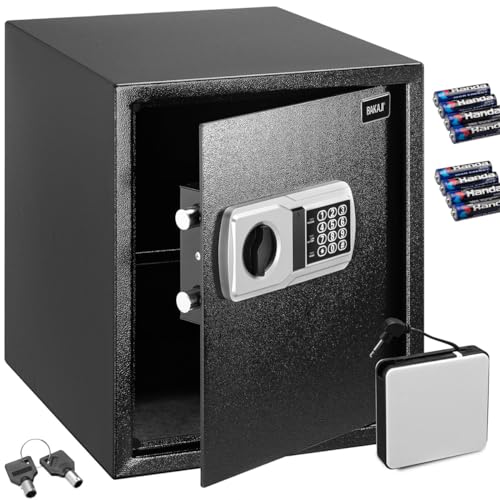 BAKAJI Electronic Security Box with External Battery Box, Values and Documents Anti-Burglar Box for Home, Hotel, Wall or Independent, 40 x 35 x 40 cm (Black)