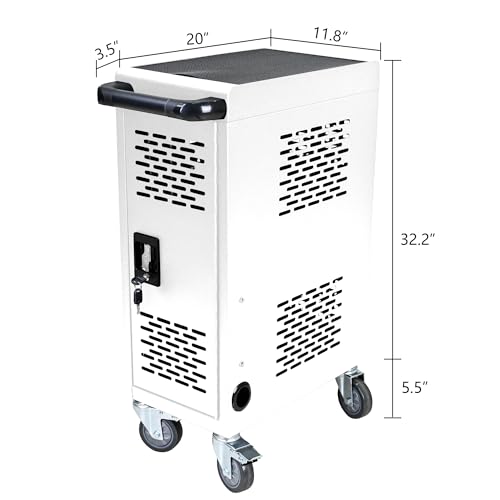 16 Device Mobile Charging Cart and Cabinet, Laptop Storage, Lockable Station, Easy Cable Management, Up to 14" Tablets and Chromebooks, White