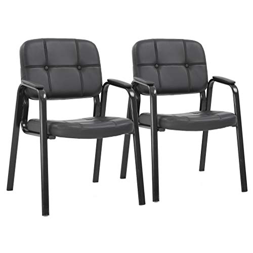 BestOffice Office Guest Chairs Set of 2 Reception Chairs Conference Chairs with Arms Lumbar Support Stack Cushion Seat Meeting Chair PU Leather Office Chair Without Wheels (Black)