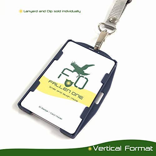 Fallen One 50 Pack ID Badge Holders Double Sided Plastic ID Card Holder, Horizontal and Veritcal Style, Hold 2 Cards, Navy Blue