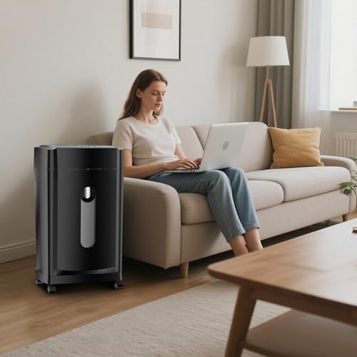KRT KRT KRT Paper Shredder for Office Home, 18-Sheet Micro Cut Paper Shredder Auto Feed Cross Cut with 8 Gallons Bin, P-4 High Security Level, Shreds CDs/DVDs, Black