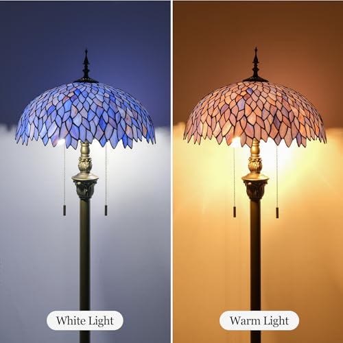 GILGGAK Tiffany Floor Lamp Blue Purple Wisteria Style Stained Glass Standing Reading Light 16x16x64 Inch Retro Inspired Pole Corner Lighting Art Decor for Bedroom Living Room Home Office