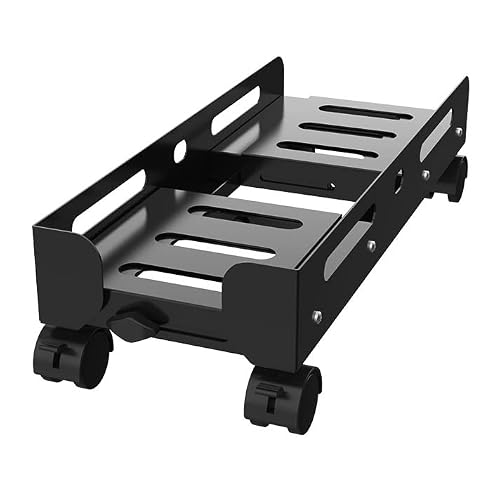 ZTHYSHXA CPU Holder Stand Mobile PC Tower Stand, Adjustable Width CPU Stand Steel Desktop CPU Holder, Heavy-Duty PC Case Stand with Rolling Caster Wheels Computer Tower Stand(Color:Black,Size:L)