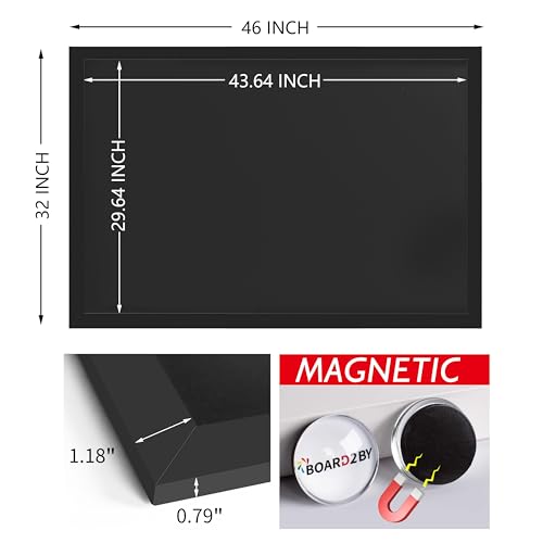 Board2by Large Magnetic Chalkboard Black Board 46 x 32 in, Classic Black