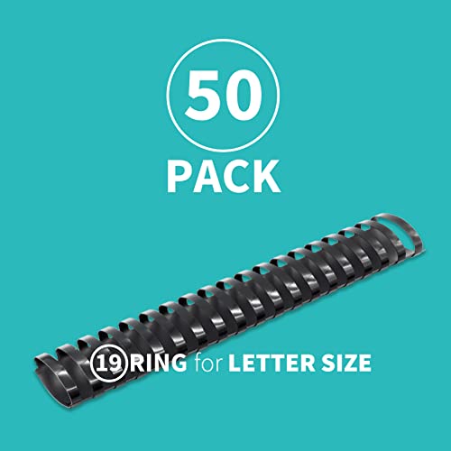 Binditek Plastic Binding Comb Spines, 1-1/2 Inch, 19 Ring, Black, 50 Pack