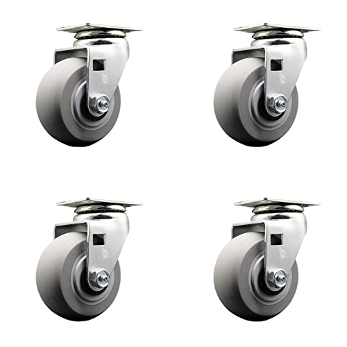 4 INCH THERMOPLASTIC Rubber Wheel Swivel Caster Set with Roller Bearings SCC