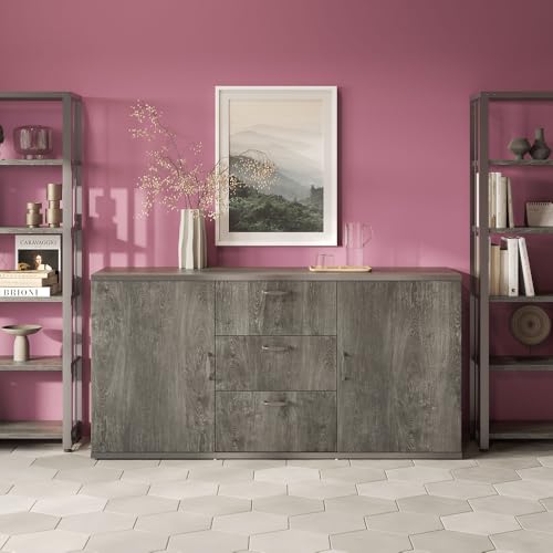 NBF Credenza Office Storage Cabinet with Shelving Office Organizer, Gray
