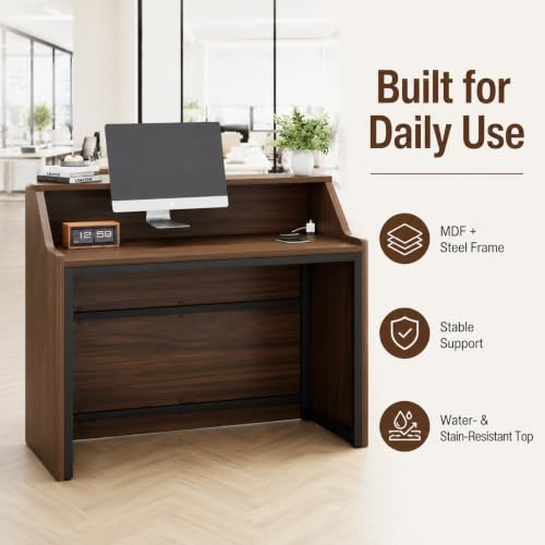 Beuiosda 46.5'' Small Reception Desk with Counter and Rolling Storage Cart