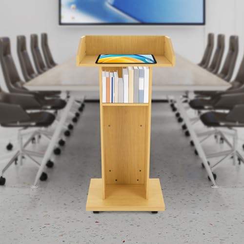 Wooden Podium Stand, Portable Pulpit Standing for Lectern Presentation Church, Pulpit with Wooden Heavy Base for Church Office School Conference Restaurant Meeting, Oak