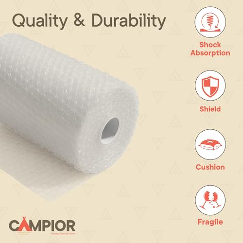 Bubble Wrap for Packing & Moving 4 Pack, 72 FT x 12” Bubble Cushioning Wrap with 3/16” Small Bubbles & 10 Fragile Stickers, Tear-Perforated Every 12”, Lightweight Protective Packaging for Moving