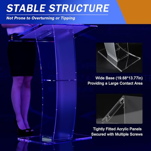 Slanted Podium Lectern Conference Pulpit Acrylic Podium Clear Transparent Church Lectern Pulpit Office Stand up Floor-Standing Podium Lectern (Type 3)