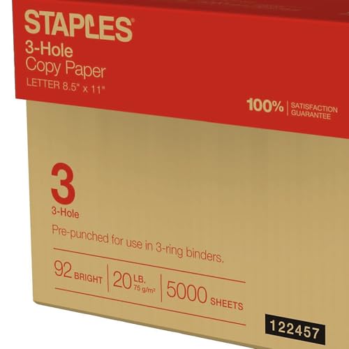 Staples Copy Paper, 8.5x11 Inch, 3-Hole Punched, For Office & School