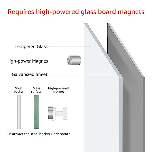 Amazon Basics Glass Dry-Erase Board, Magnetic Frameless Whiteboard, Easy to Install, 72" x 48", White