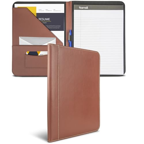 Samsill Contrast Stitch Leather Padfolio and Business Portfolio for Men and Women, Resume/Document Organizer with Writing Pad, Tan