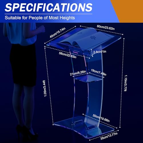 Acrylic Clear Podium, Plexiglass Pulpit School Conference Church Curve Lectern, for Church School Conference Plexiglass Events Hotel Party Rally