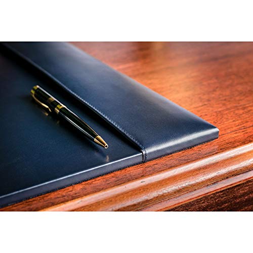 DACASSO Bonded Leather Desk Pad with Side Rails - Luxury Leather Desk Blotter for Writing (30 x 18, Navy Blue)