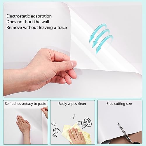 Removable Sticky whiteboard Film, Electrostatic Self Adhesive Dry Erase Whiteboard Wallpaper Roll White Multiple Sizes(47.3x393.8IN(1.2x10m))