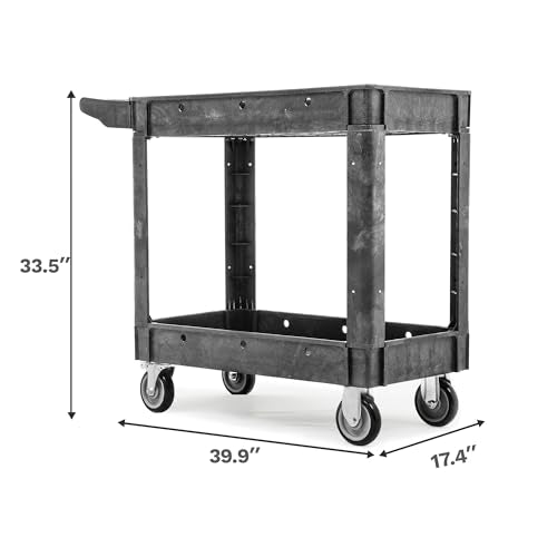 DWVO 2 Tier Heavy Duty Gray Plastic Cart with Wheels & Brake, 40x17in