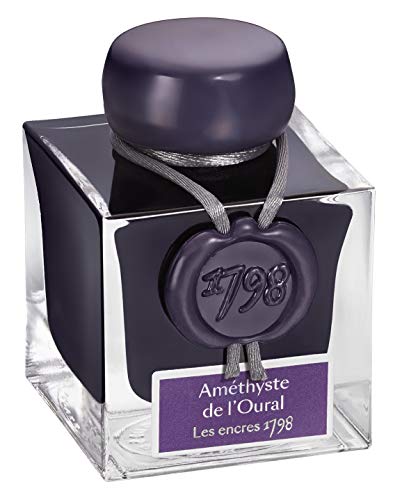 J. Herbin 1798 Anniversary Inks - Silver Sheen 50 ml Bottled - Amethyste de L'Oural (Rich Deep Purple Ink)