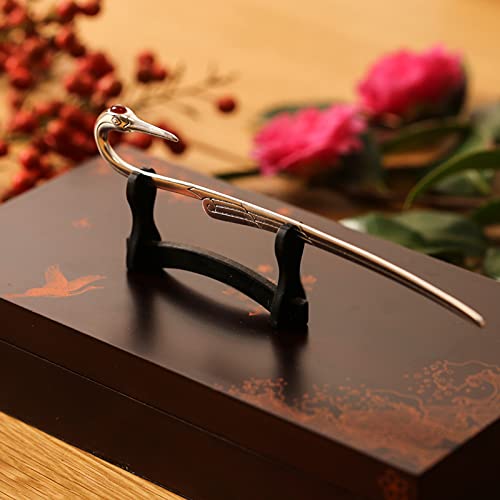 SUNESA Bookmark Sterling Silver Agate Red Crowned Crane Bookmark for Business Gifts for Teachers and Friends 13.6cm Metal Bookmark