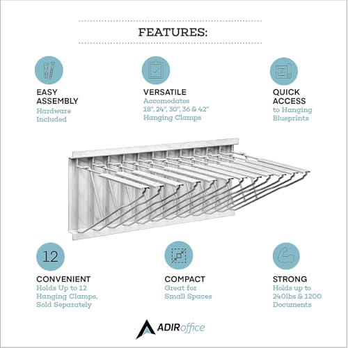 AdirOffice Steel Hanging Wall File, For Blueprint & Large-Format Files, White