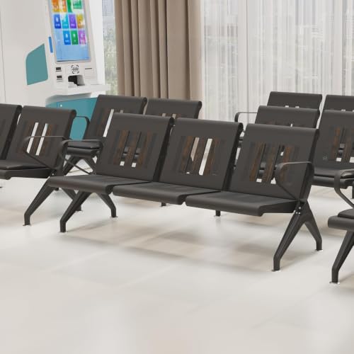 wonline 3-Seat Waiting Room Bench with Arms, Heavy Duty Steel Frame Guest Seating, Office Reception Chairs for Lobby Clinic Hospital Airport Bank Salon