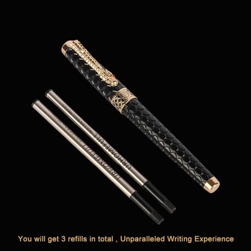 Urhomefull Stunning Luxury Rollerball Pen with 24K Gold Trim,Switzerland Tip with Black Ink Refills, Perfect Roller Ponit Pen Gift Set for Men Women, Fancy Writing Set for Business,Black