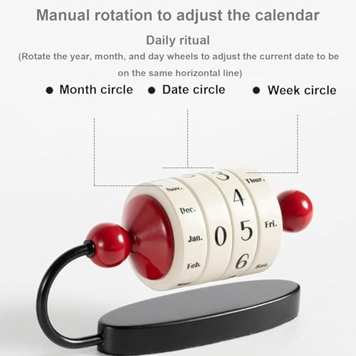 FDFDF Desk Perpetual Calendar,Wood Wheeling Calendar,Display Month Week Day Date,Reusable Reminder List Travel Record Card
