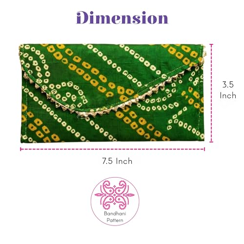 LoveNspire Brocade Fabric Money Envelopes (7.5 x 3.5 Inch) Decorative Bandhani Pattern Shagun Lifafa for Indian Wedding, Birthday | Cash Gift Holder & Home Savings Organizer Orange/Pack of 10
