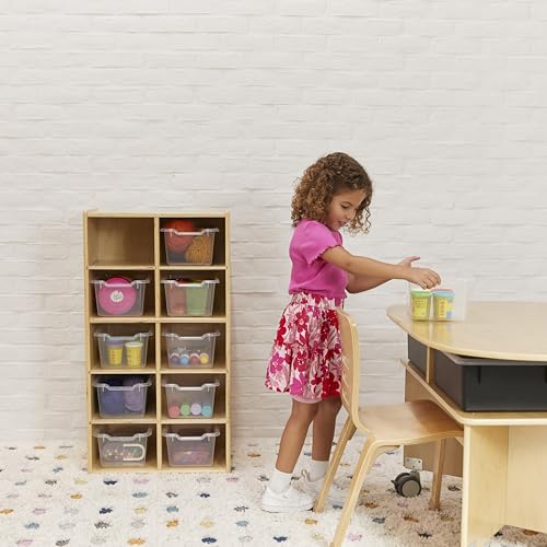 ECR4Kids Streamline 10 Cubby Tray Cabinet and 10 Scoop Front Bins, 5x2, Kids Furniture, Clear