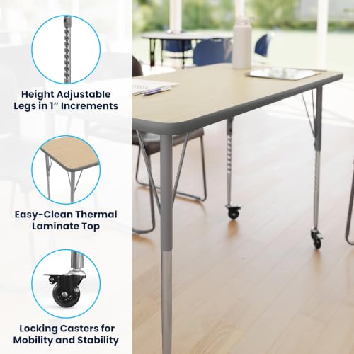 Flash Furniture 48" x 24" Adjustable Activity Table, Light NAT, Casters
