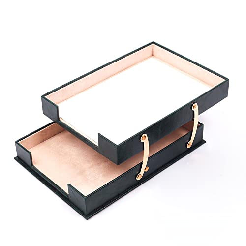 Leather Document Tray Double-Desk Organizer-Office Accessories-Desk Accessories-Office Supplies-Office Organizer - Office Gifts (Green)