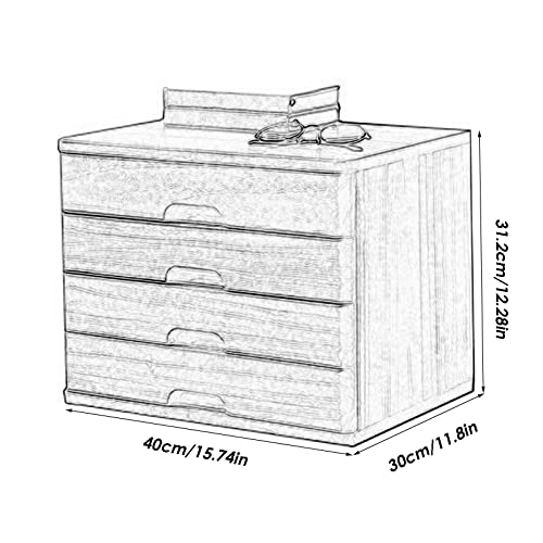 SDVantage A4 Flat File Cabinet, 4-Layer Drawer Type Desktop Storage Box/Cabinet, Office Supplies and Sundries Desk Organizers in Solid Wood (A One Size)
