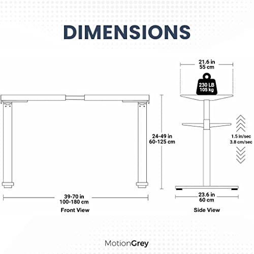MotionGrey - German Electric Dual Motor Height Adjustable Standing Desk, Ergonomic Stand Up Desk, Adjustable Sit Stand Desk Stand - (Tabletop Included) (White Frame - Brown Top)