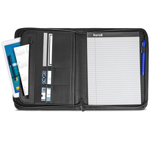 Samsill Professional Padfolio with Secure Zippered Closure, 10.1 Inch Tablet Sleeve, and 8.5 by 11 Inch Notepad, Black, Full Size (70820)