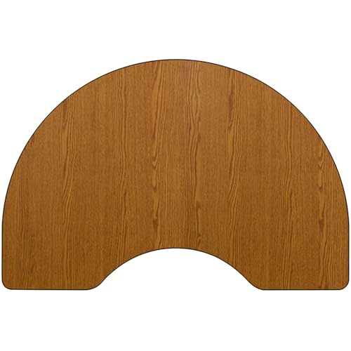 BOWERY HILL Kidney-Shaped Mobile Activity Table, 31" x 72", Oak Finish, Scratch and Stain Resistant Surface, Adjustable Chrome Steel Legs, Durable Classroom or Meeting Room Table, Seating for 6-8