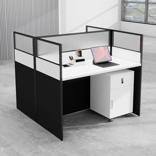 2 Person Cubicle Desk w/Privacy Panels & Cabinet Office Cubicle Workstation